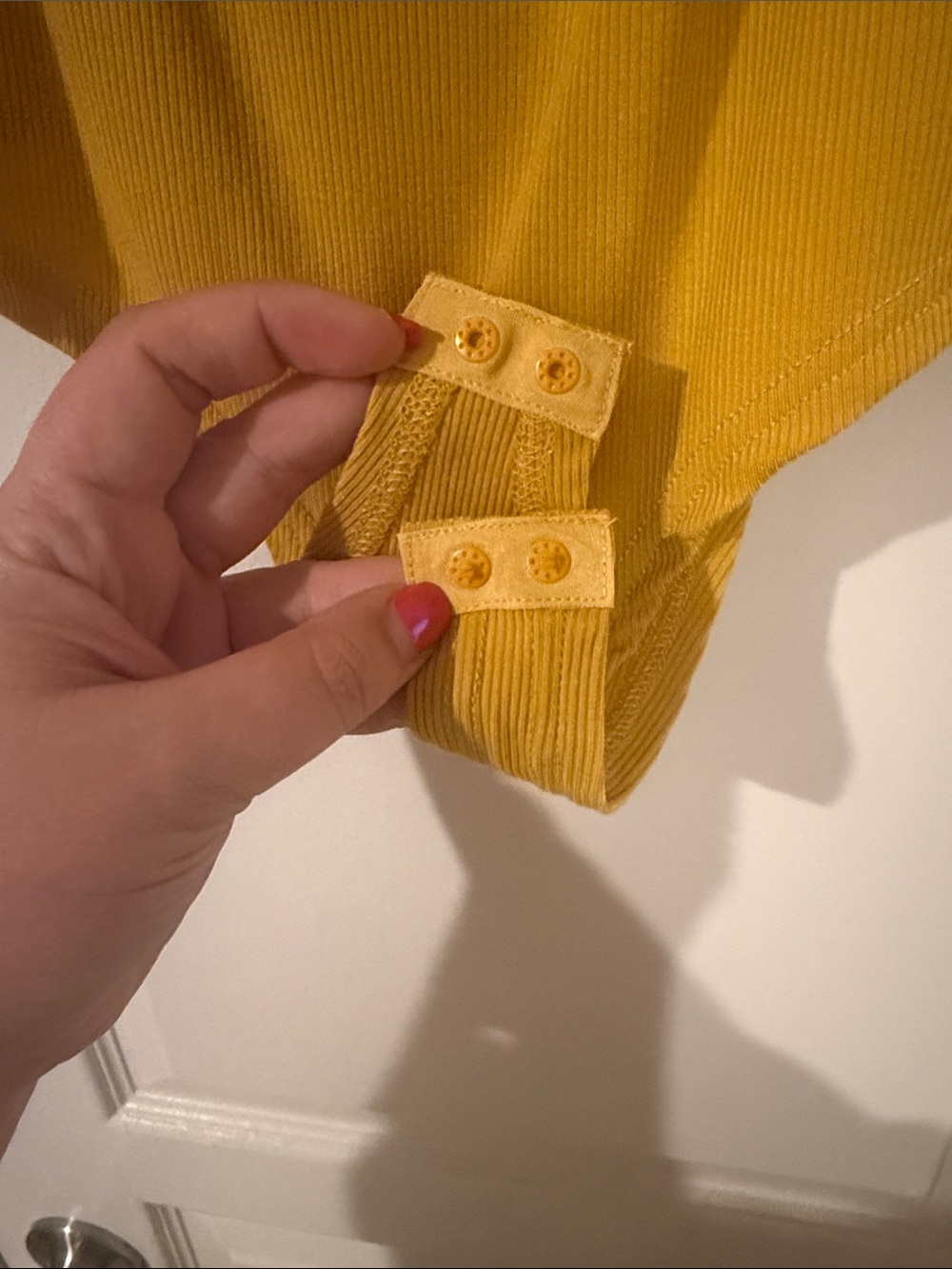 BB Dakota by Steve Madden Mustard Ruffle-Shoulder Bodysuit - Picture 4 of 5
